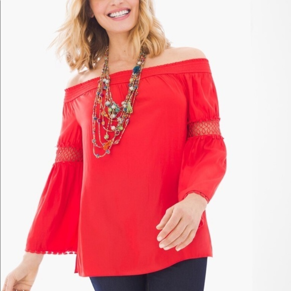 CHICO’S off the shoulder crochet detail blouse 3X
